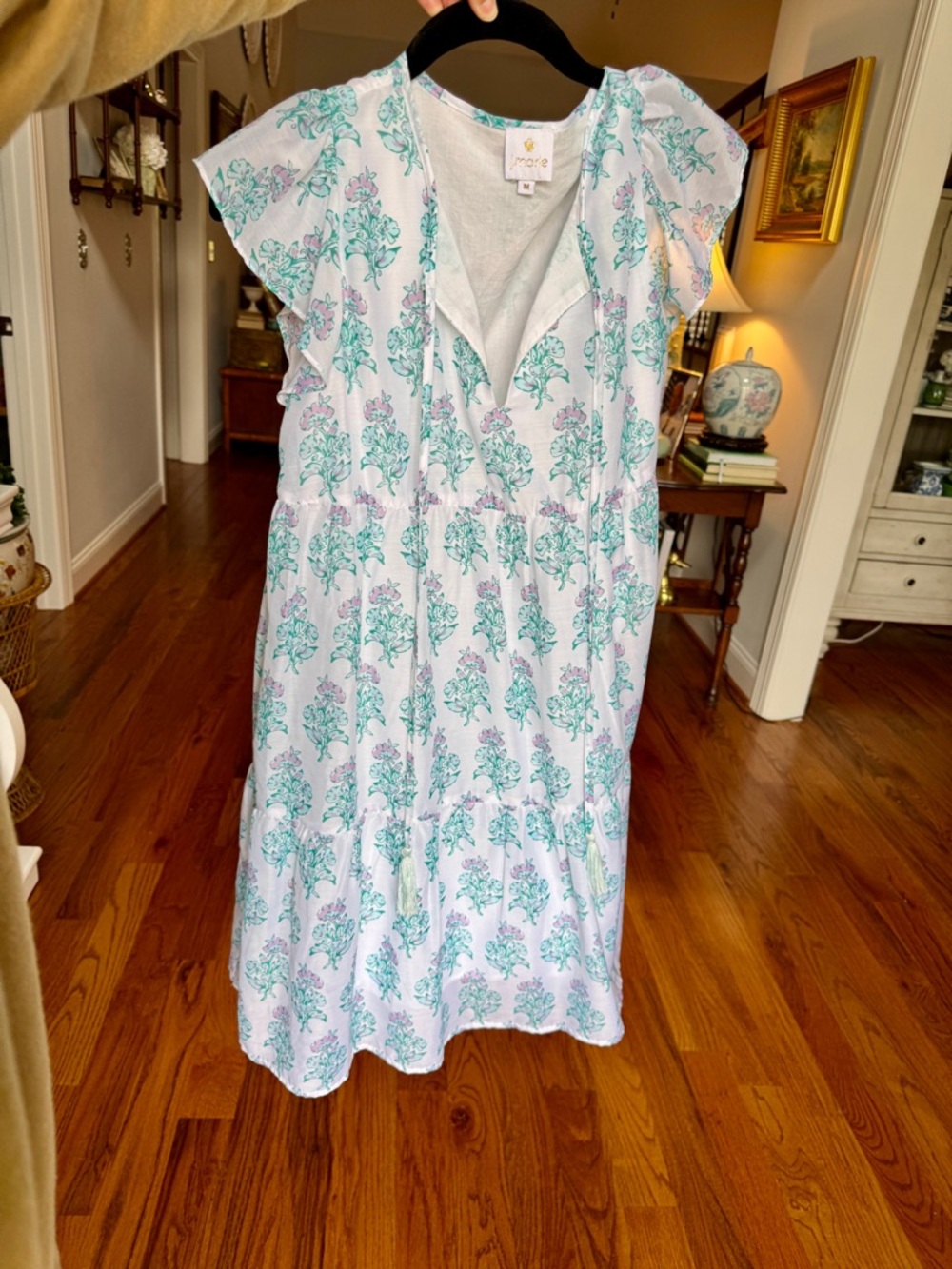 j. Marie White Floral Tiered Summer Dress with Teal & Lilac Print